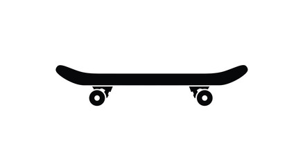 A simple black silhouette depicts a skateboard with four wheels showcasing its curved deck and basic form high quality professional detailed © Asikder02