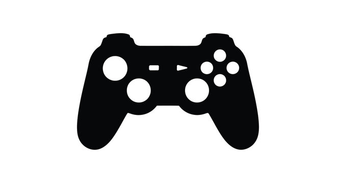 A minimalist black silhouette depicts a modern video game controller showcasing its ergonomic design and button layout high quality professional detailed