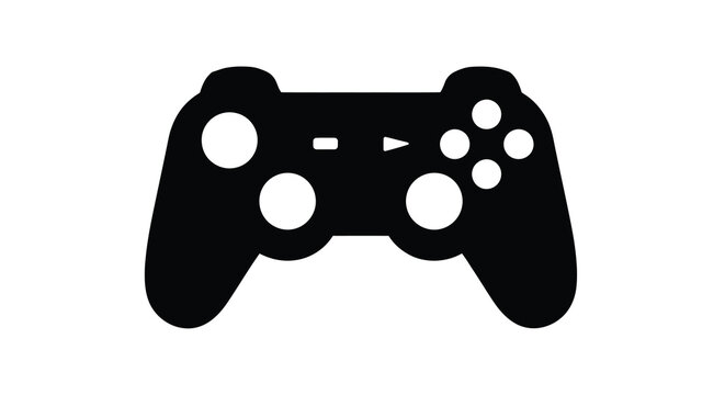 A minimalist black silhouette depicts a modern video game controller with standard button and joystick layouts high quality professional detailed elegant