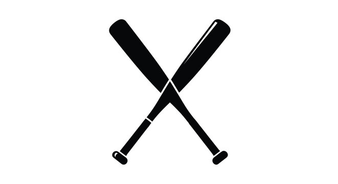 A graphic illustration depicts two crossed black baseball bats against a stark white background creating a simple design high quality professional