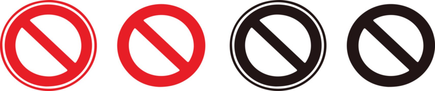 prohibition no entry ban symbol icon set red black circle slash warning restriction flat design collection isolated background.