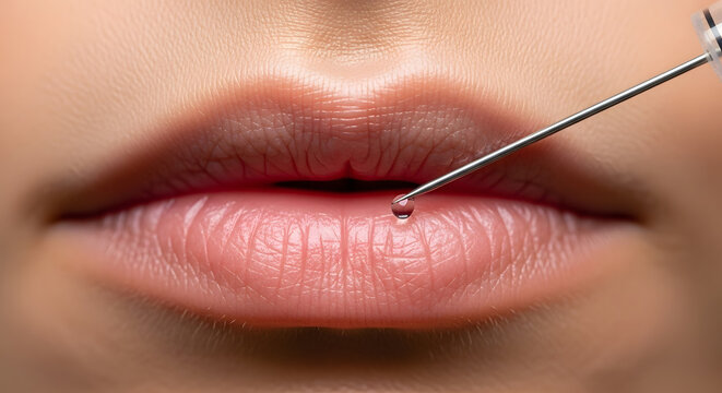 Close Up of Hyaluronic Acid Lip Filler Injection Procedure. Generative AI