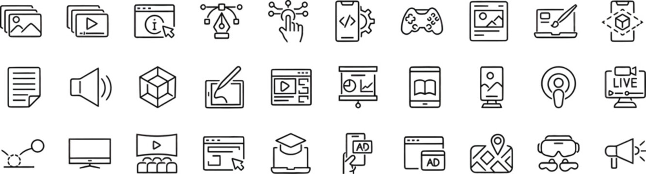 mega pack icon set symbol template for graphic and web design collection logo vector illustration Social network and media line icons collection. Big UI icon set. Thin outline icons pack. Vector 