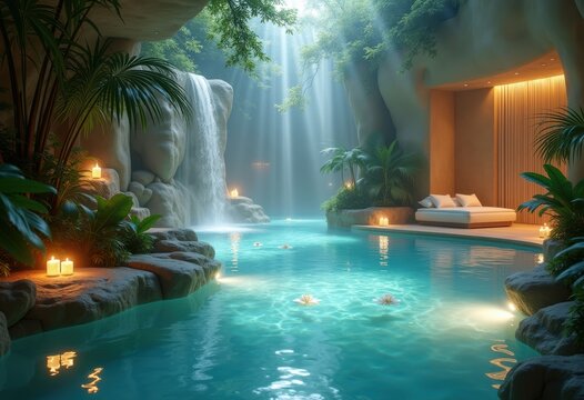 Opulent Spa Retreat Soothing Surroundings Immersive Tranquil Oasis Serene Relief