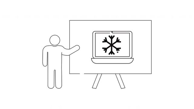 Presentation on Winter Technology - A Snowflake on Laptop Screen.