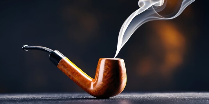 A vintage wooden tobacco pipe with wisps of smoke rising elegantly