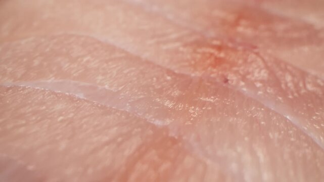 Cooking fish Peruvian ceviche close-up. Fresh cooked ceviche made of raw white fish. Traditional Peruvian cuisine. Cooking seafood dish.