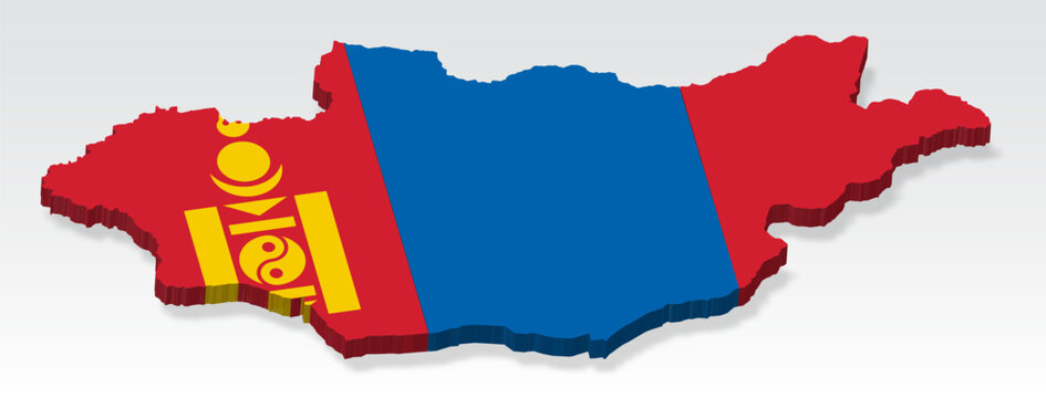 3D Mongolia map with flag. Three dimensional map of Mongolia with shadow. Flag Mongolia on white background for your design, app, UI.  Stock vector. EPS10. 