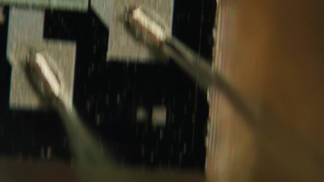 Macro Close-up Shot of Microchip, CPU Processor on Printed Circuit Board, Computer Motherboard with Components Inside of Electronic Device, Part of Supercomputer microscop.