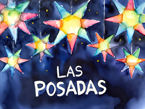 Colorful handmade stars for las posadas celebration in watercolor style