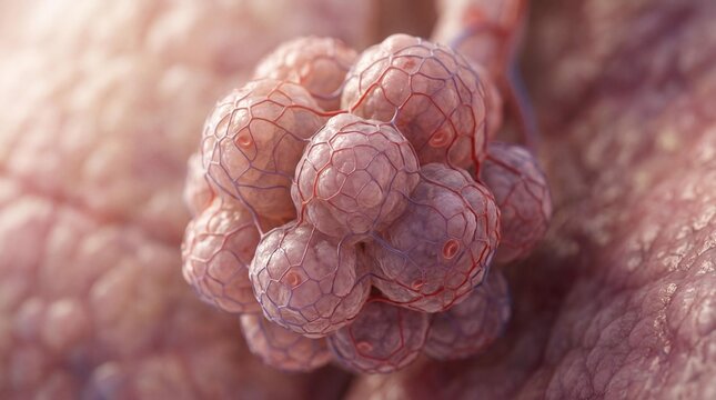 Macro detail of air sacs alveoli with soft light and texture in 3D