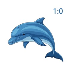 Obraz premium Cute Cartoon Blue Dolphin Vector Illustration on White Background