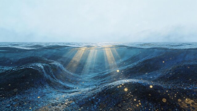 Underwater ocean waves with sunlight