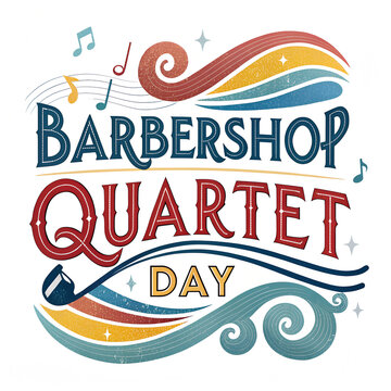 Barbershop quartet day lettering with musical notes.