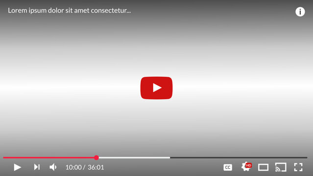 YouTube video player interface with playback controls and progress bar, professional video streaming platform design, digital multimedia content and broadcasting concept