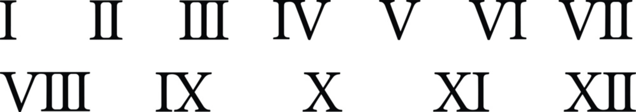 Roman numbers set. number from one to twelve. Vector illustration.