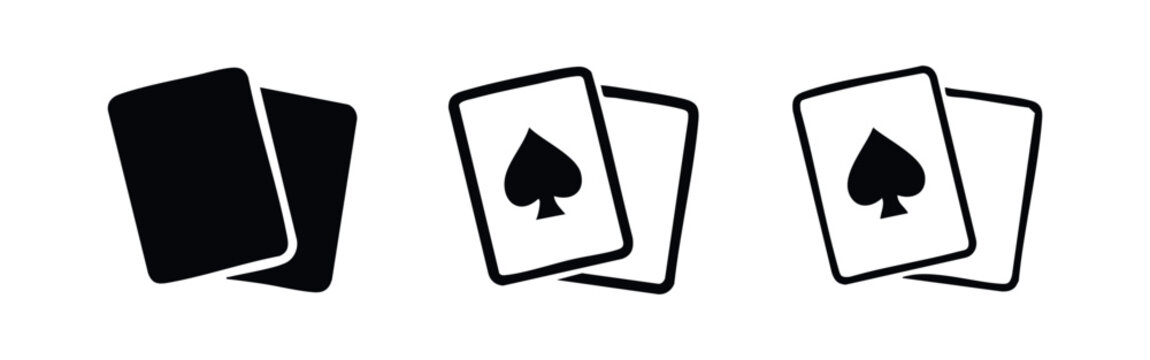Playing cards icon set. Spade suit gambling game symbols for casino and poker designs.