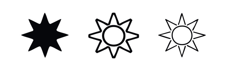 Fototapeta premium Sun Icon Set with Pointy Rays. Summer, Weather, and Brightness Symbols.
