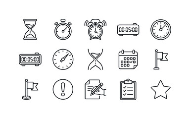 Fototapeta premium Collection of icons representing time management, deadlines, and important tasks