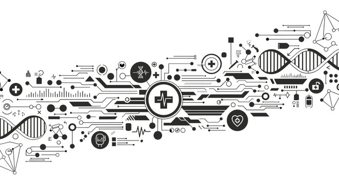 A detailed, monochrome illustration set depicting scientific concepts. Perfect for educational materials, websites, or articles related to biology, ch