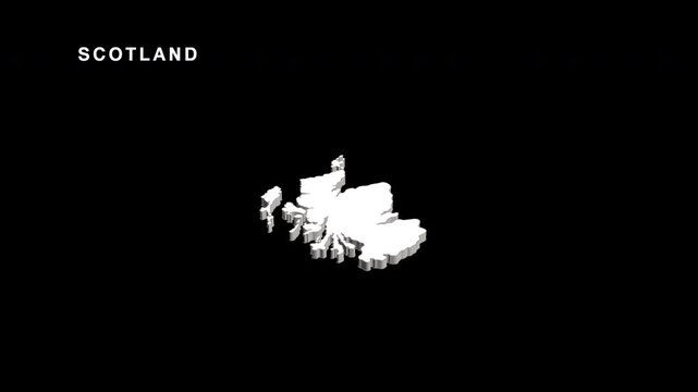 Scotland map animation with borders showing on black background