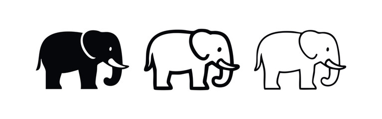 Fototapeta premium Hand drawn elephant icon set. Wildlife animal vector illustrations of pachyderms for nature and safari designs.