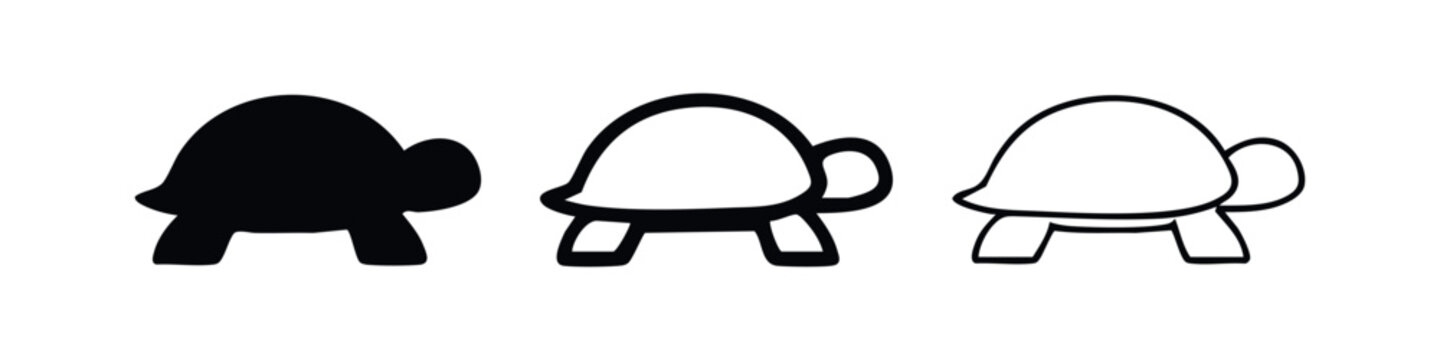 Cute Turtle Icon Set. Marine Animal and Wildlife Vector Symbols.
