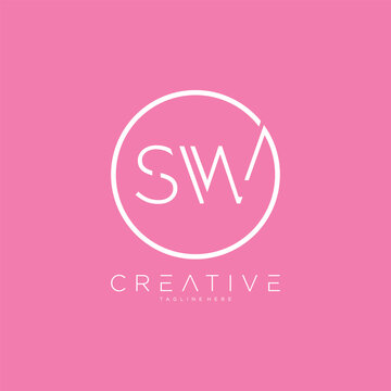 Elegant minimalist S and W letter monogram in a clean circular frame design