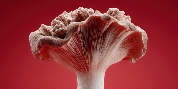 Extreme close-up of a shiitake mushroom cap revealing intricate gill structure and textured surface