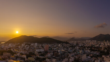 Aerial Nha Trang North City Sunset Lights