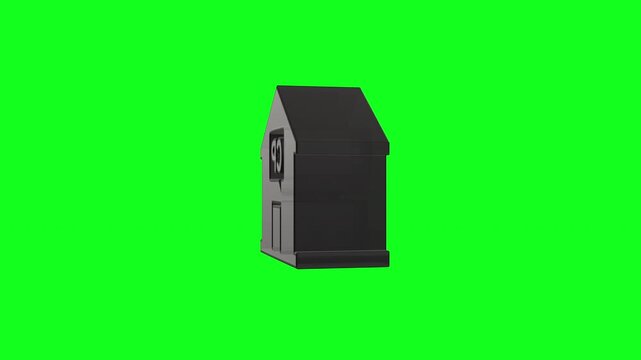 Rotating 3d house icon with cp on green screen