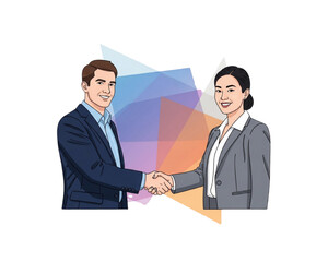 Obraz premium Diverse Professional Partners Shaking Hands for Business Agreement on Abstract Background, Corporate Handshake for Success, Recruitment, Partnership and Teamwork Concept Illustration
