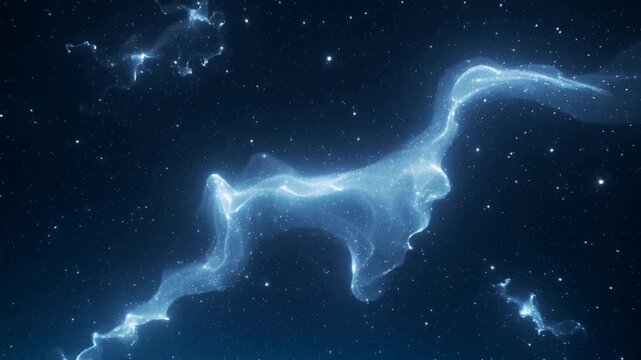 Nebula ribbon drifting and elongating on loop start, pulsing cloudlets showing filaments for design