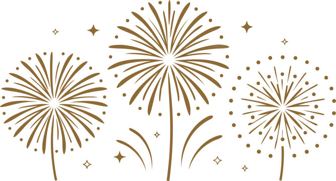 Golden fireworks exploding with sparkles on white background luxury soft glitters