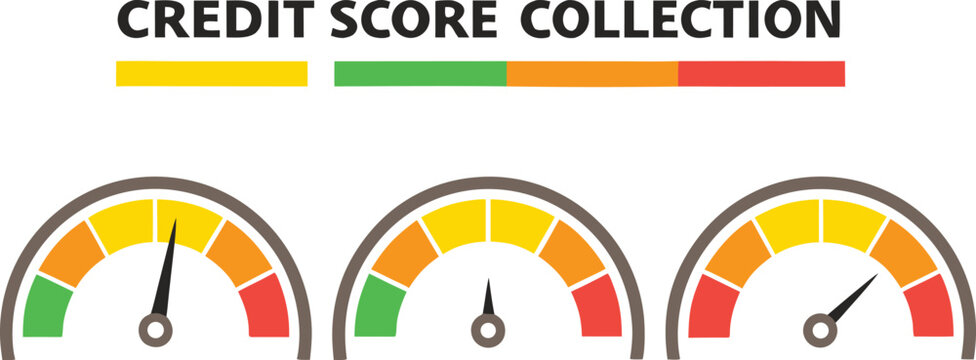 Credit score gauge collection with lab style meters infographic