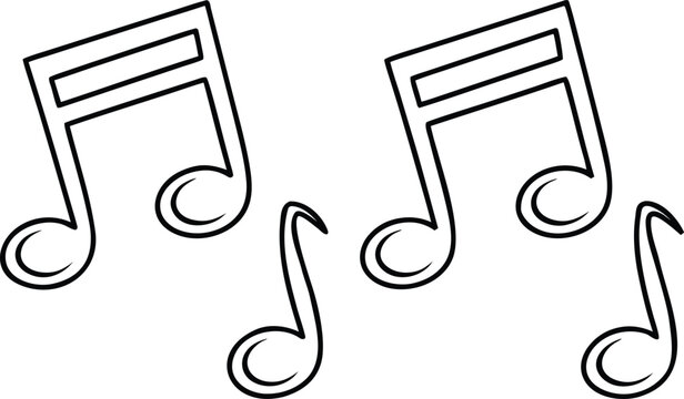 Hand drawn black music notes with flowing lines on white background doodles black and white