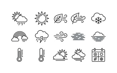 Collection of weather icons representing different meteorological phenomena and seasons