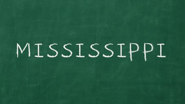 Mississippi state name writing on a green chalkboard