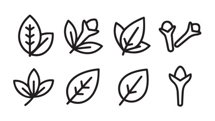 Obraz premium Herbal Leaf and Spice Icons Set: Botanical Elements and Natural Ingredients Outline Graphics