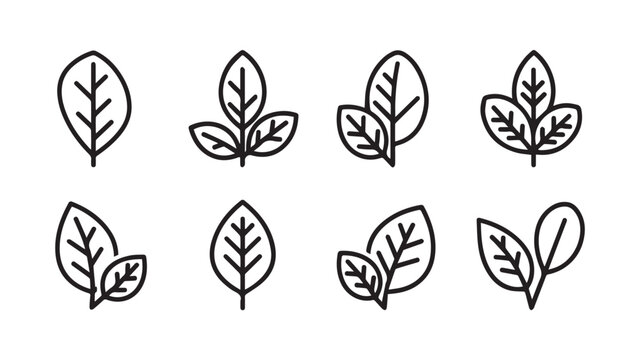 Leaf Icons Collection Nature Plant Elements Simple Outline Design