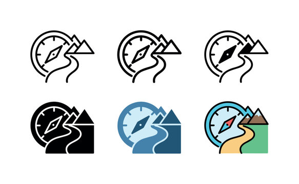 Compass and mountain path icons representing adventure and navigation
