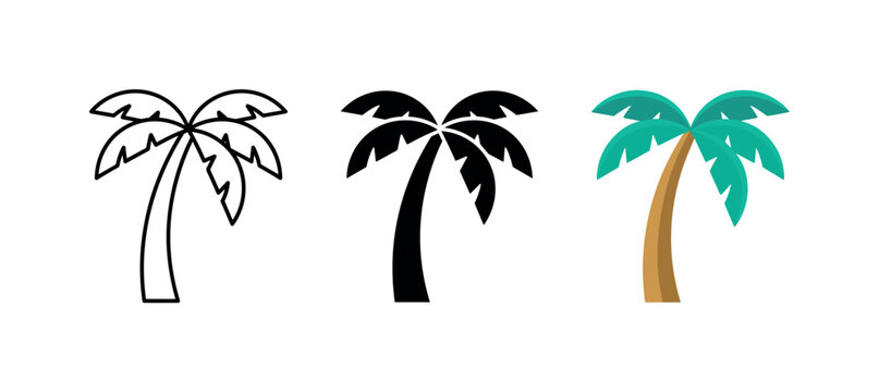 Collection of three stylized palm tree icons in different artistic styles