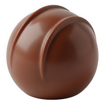 A single round milk chocolate truffle candy with two elegant curved decorative ridges on the side