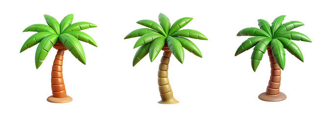Obraz premium Set of three stylized 3d palm trees isolated on transparent background