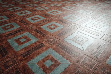 Obraz premium Elegant patterned floor with geometric shapes and earthy tones in a spacious interior