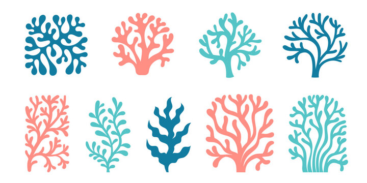 Abstract coral reef element set in organic shapes and vibrant colors