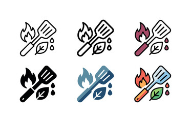 Fototapeta premium Culinary icons representing grilling, healthy eating, and cooking with fire