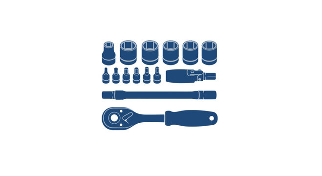 Blue Socket Wrench Tool Set.