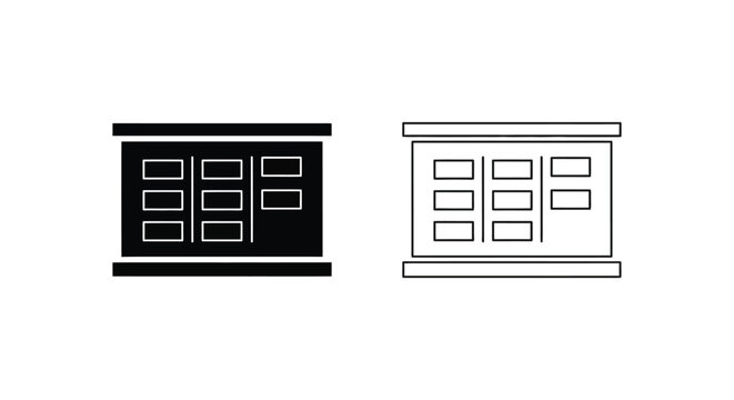 black and white icons of a double door with six panels Vector
