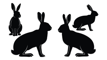 Obraz premium Black silhouettes of four rabbits in various sitting and alert poses